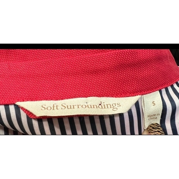 Soft Surroundings Sz S Red Blue Stripe Cuff Nautical Military Topper Jacket RARE - Picture 8 of 9